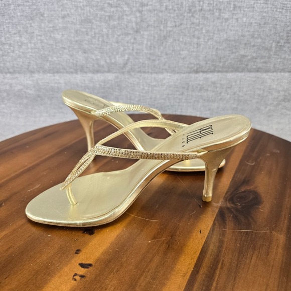 Pelle Moda Womens Gold Rhinestone Stiletto Thong Sandals Glass Stone Heels 6.5M - Picture 9 of 14